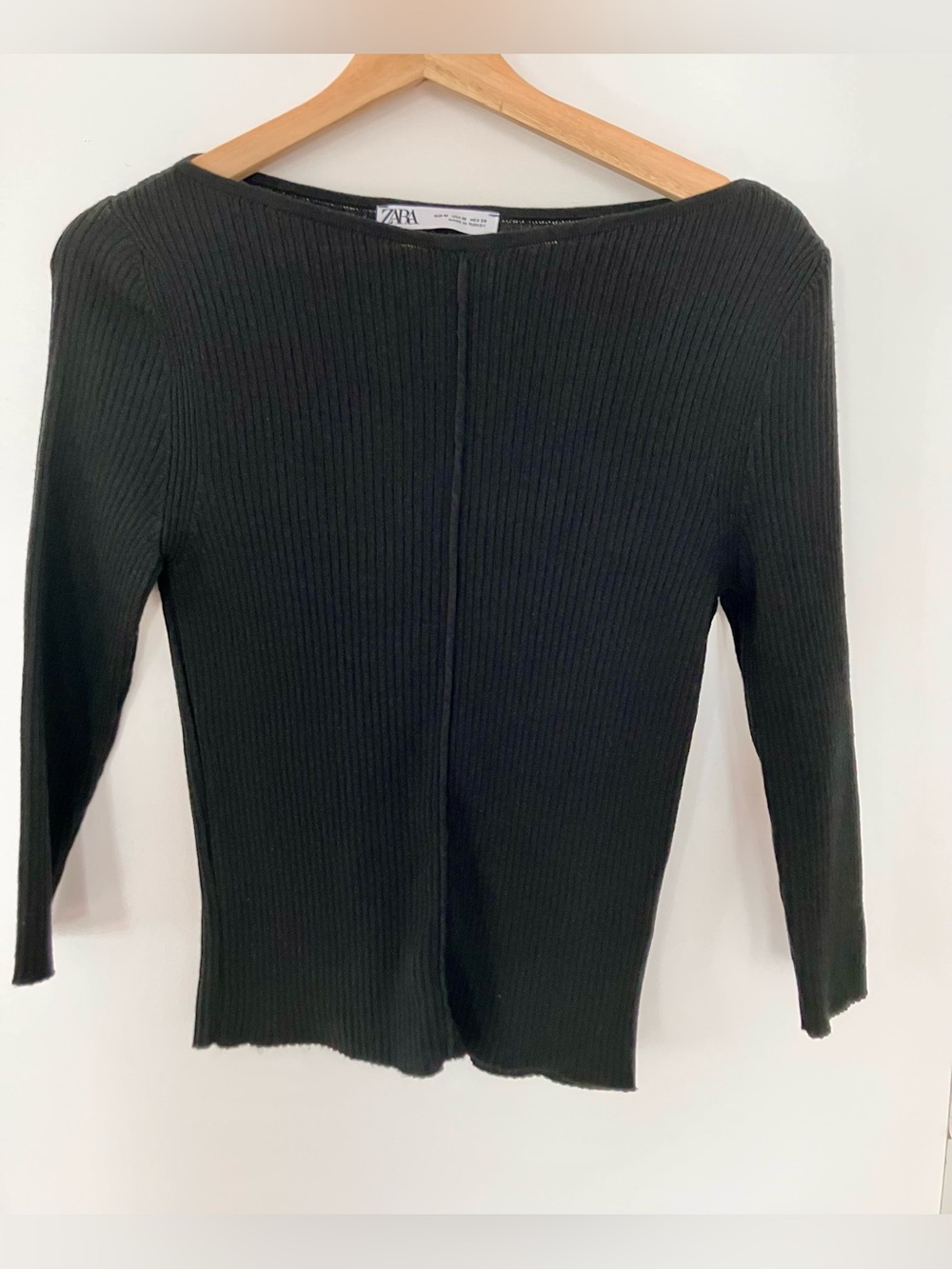 Zara Black Ribbed Boatneck Long-Sleeve Top